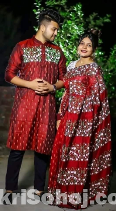 Hand Painted Couple Set/saari/panjabi.